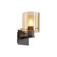 Aouchiche Single Switched Wall Lamp, 1 Light, E27, Dark Grey/Amber Wide Line Glass