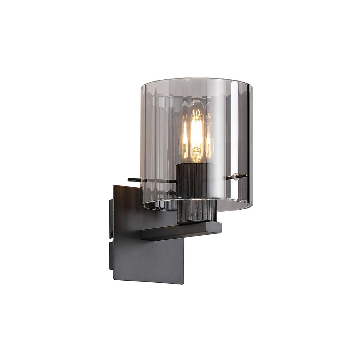 Aouchiche Single Switched Wall Lamp, 1 Light, E27, Dark Grey/Smoke Wide Line Glass