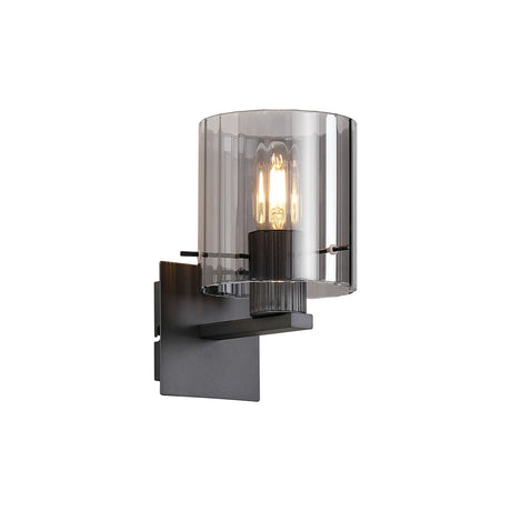 Aouchiche Single Switched Wall Lamp, 1 Light, E27, Dark Grey/Smoke Wide Line Glass