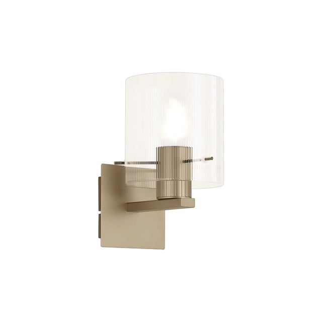 Aouchiche Single Switched Wall Lamp, 1 Light, E27, Light Gold/Clear Narrow Line Glass