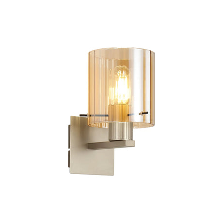 Aouchiche Single Switched Wall Lamp, 1 Light, E27, Light Gold/Amber Wide Line Glass