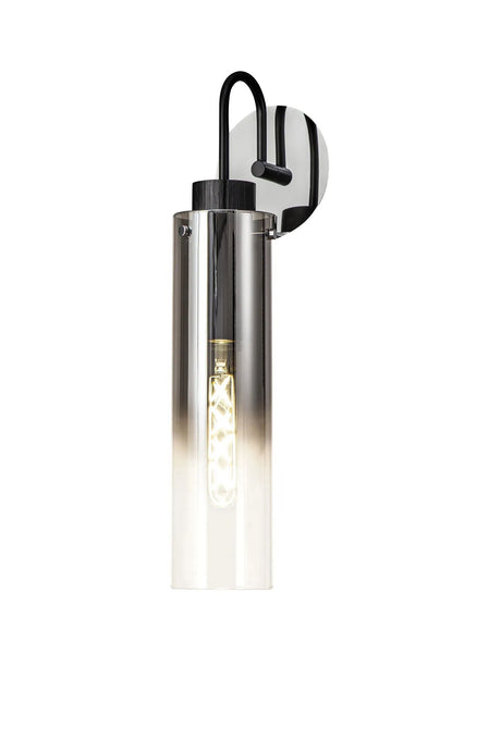 Bridges Single Switched Wall Lamp, 1 Light, E27, Black/Smoke Fade Glass