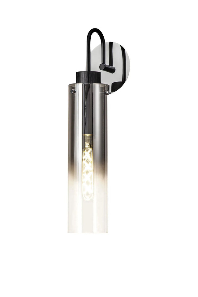 Bridges Single Switched Wall Lamp, 1 Light, E27, Black/Smoke Fade Glass