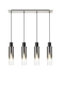 Bridges Linear Pendant, 4 Light Adjustable E27, Black/Smoke Fade Glass