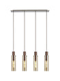 Bridges Linear Pendant, 4 Light Adjustable E27, Mocha/Amber Glass