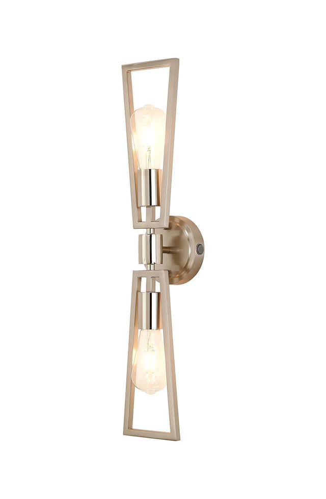 Banks Switched Wall Lamp, 2 Light E27, Satin Nickel/Polished Nickel