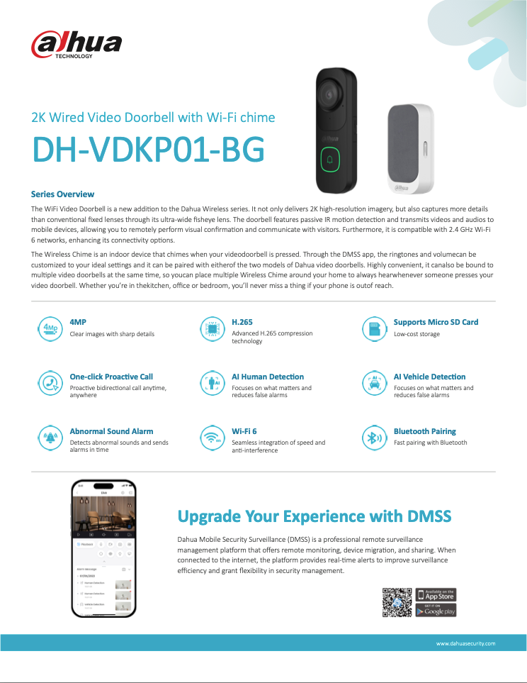 Dahua VDKP01-BG Door Bell Kit with Doorbell and Chime - Black