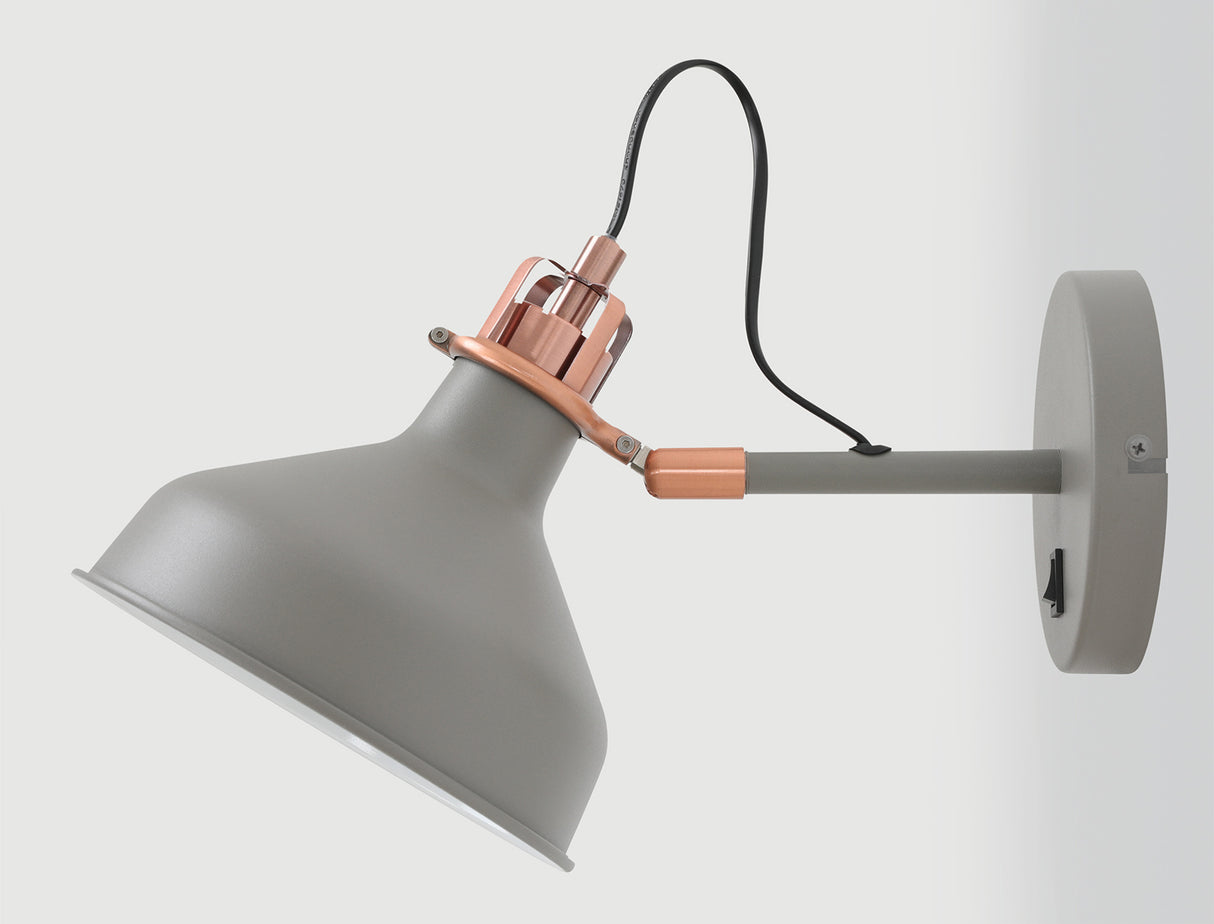 Brown Adjustable Wall Lamp Switched, 1 x E27, Sand Grey/Copper/White