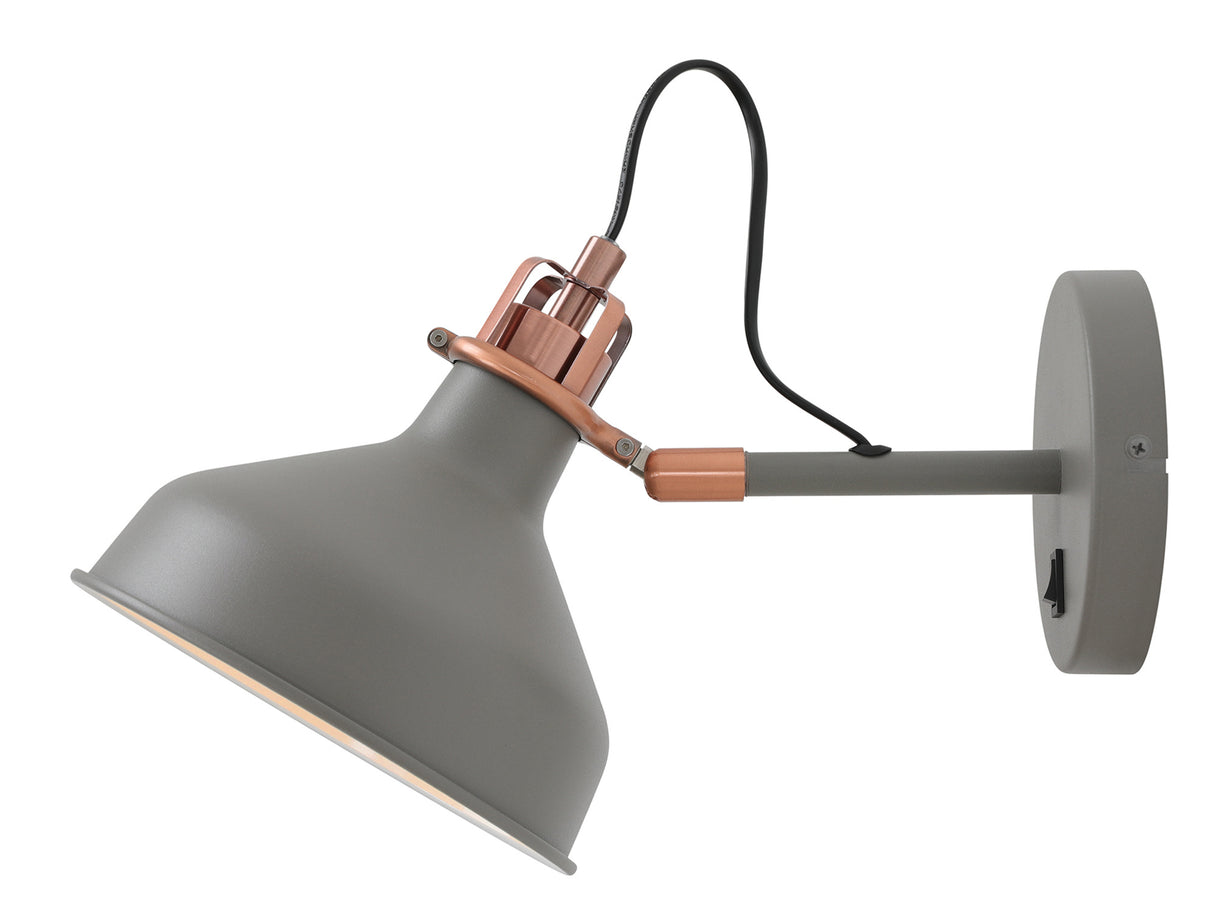 Brown Adjustable Wall Lamp Switched, 1 x E27, Sand Grey/Copper/White