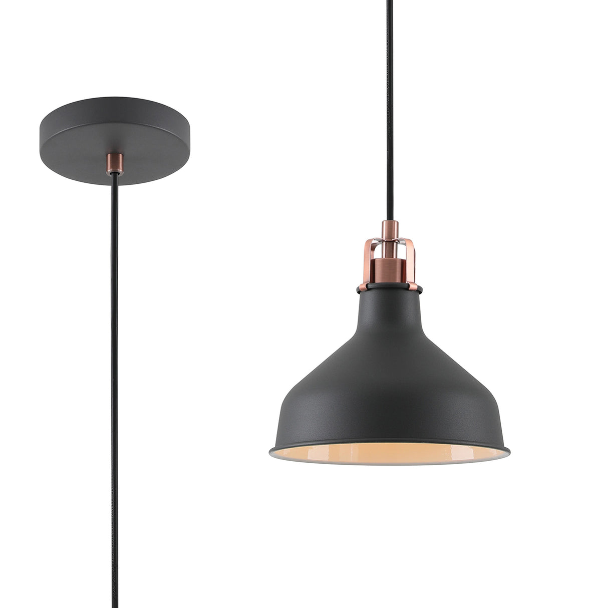 Brown Small Pendant, 1 x E27, Graphite/Copper/White