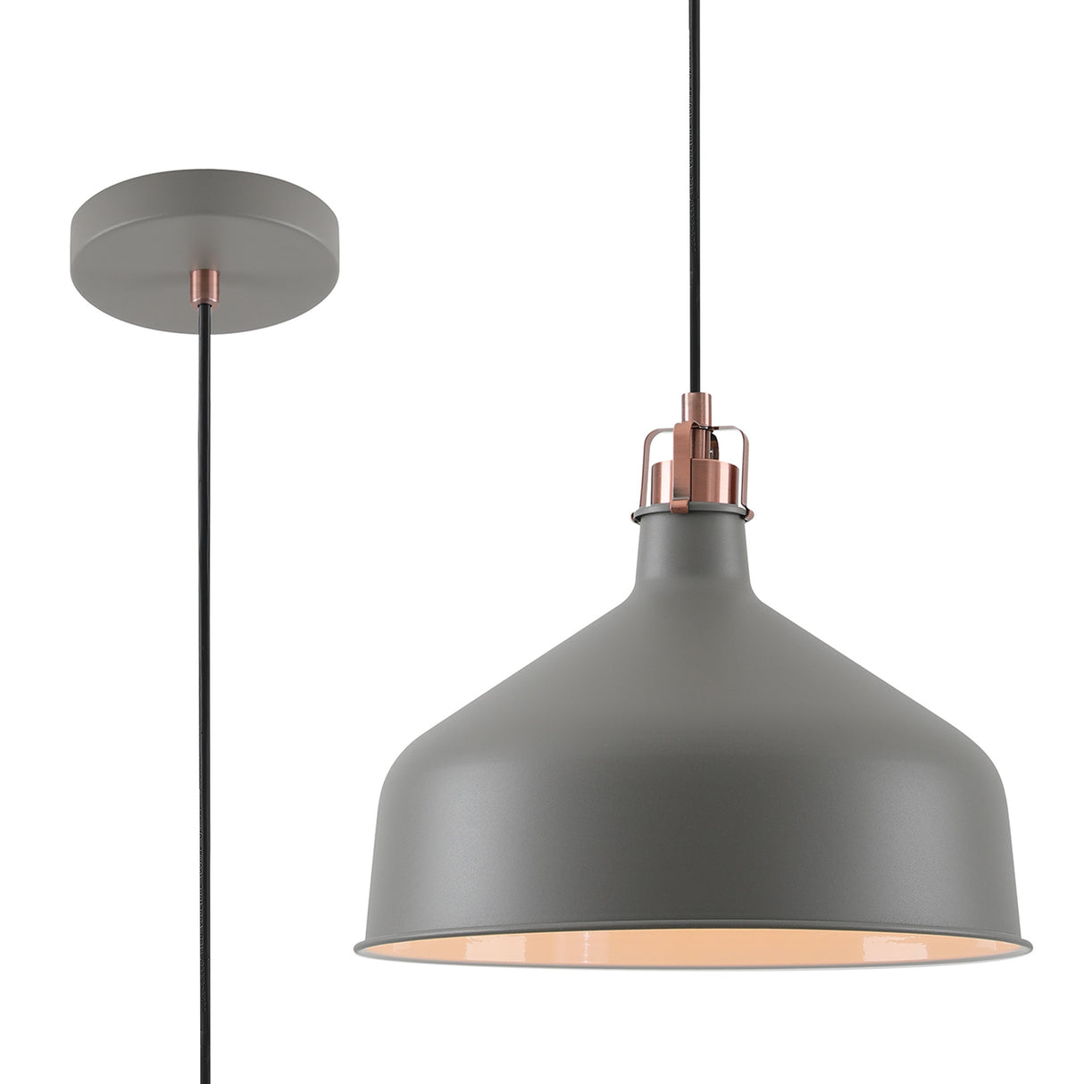 Brown Medium Pendant, 1 x E27, Sand Grey/Copper/White