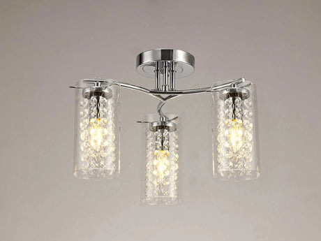 Prudhoe Semi Flush Light, 3 x E14, Polished Chrome/Crystal/Glass