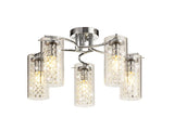 Prudhoe Semi Flush Light, 5 x E14, Polished Chrome/Crystal/Glass