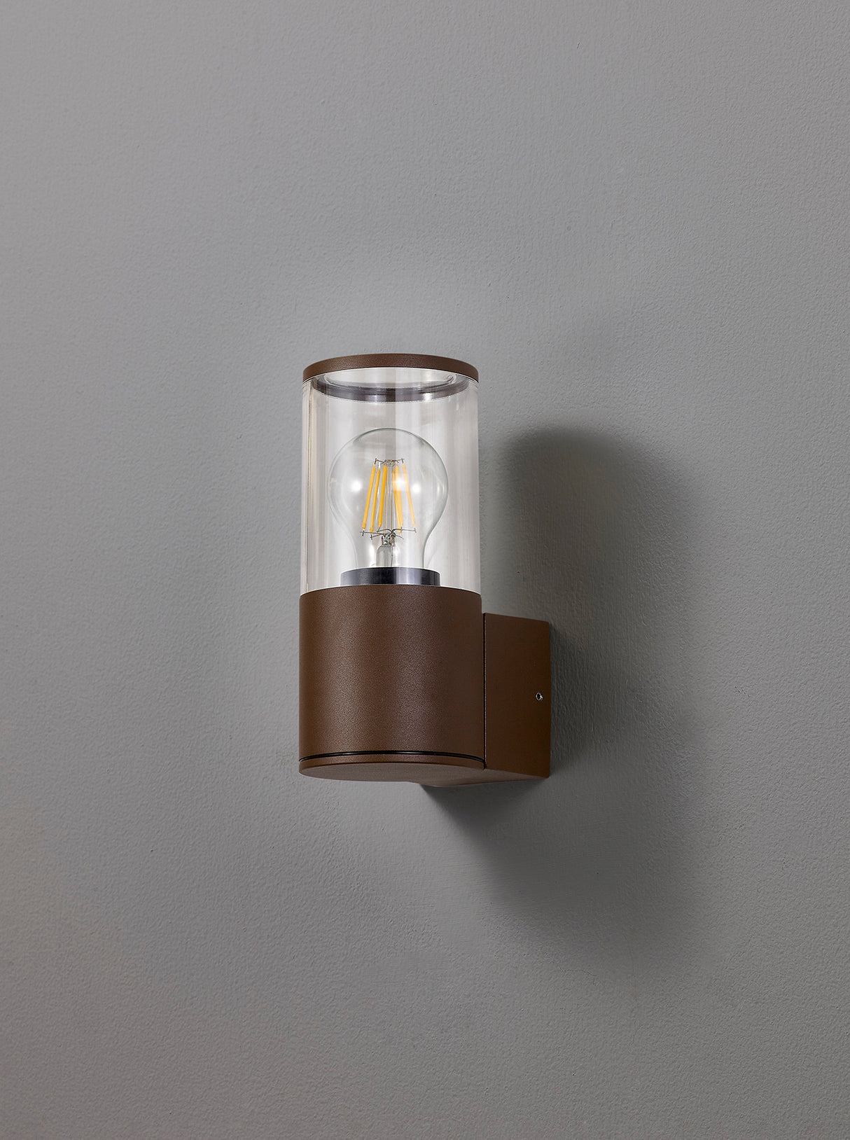 Pascoe Wall Lamp 1 x E27, IP54, Matt Brown/Clear, 2yrs Warranty