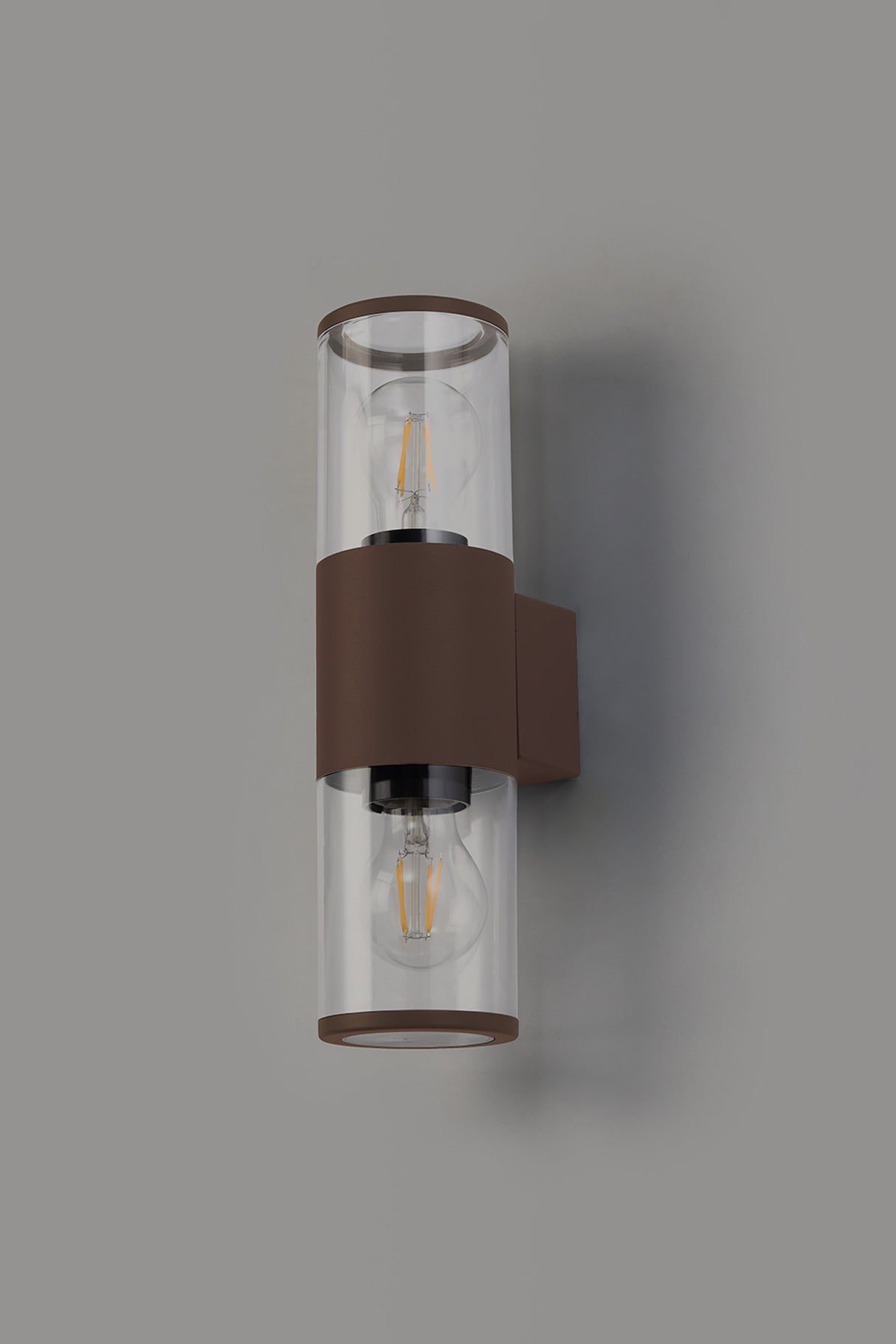 Pascoe Wall Lamp 2 x E27, IP54, Matt Brown/Clear, 2yrs Warranty