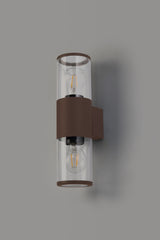 Pascoe Wall Lamp 2 x E27, IP54, Matt Brown/Clear, 2yrs Warranty