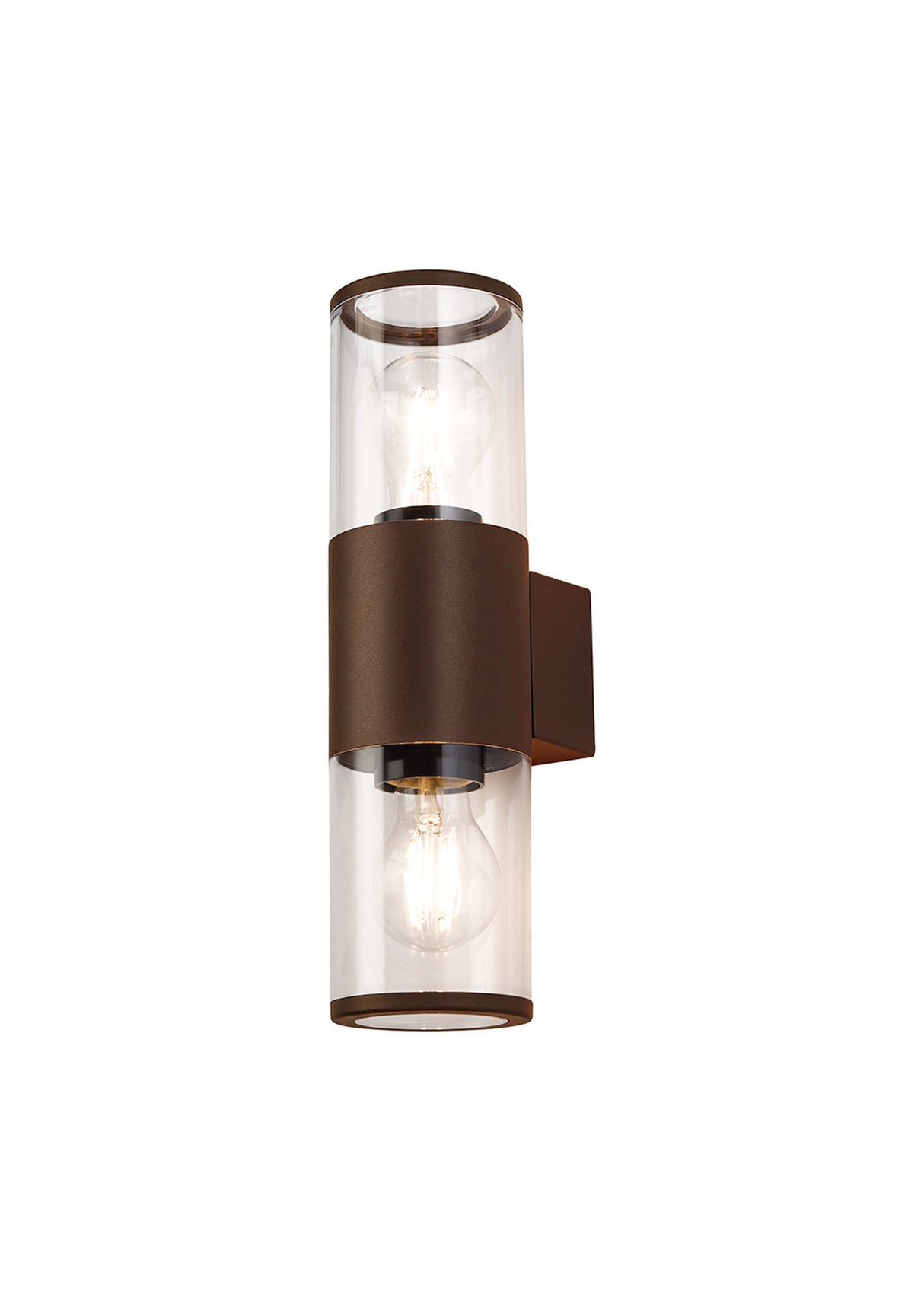 Pascoe Wall Lamp 2 x E27, IP54, Matt Brown/Clear, 2yrs Warranty