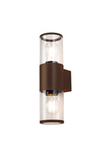 Pascoe Wall Lamp 2 x E27, IP54, Matt Brown/Clear, 2yrs Warranty