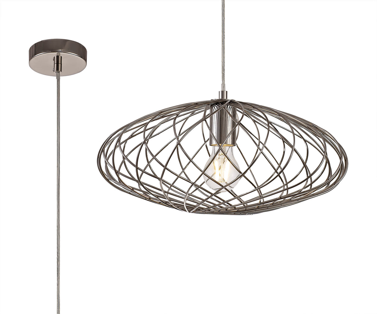 Melville Elliptical Sphere Pendant, 1 x E27, Polished Nickel