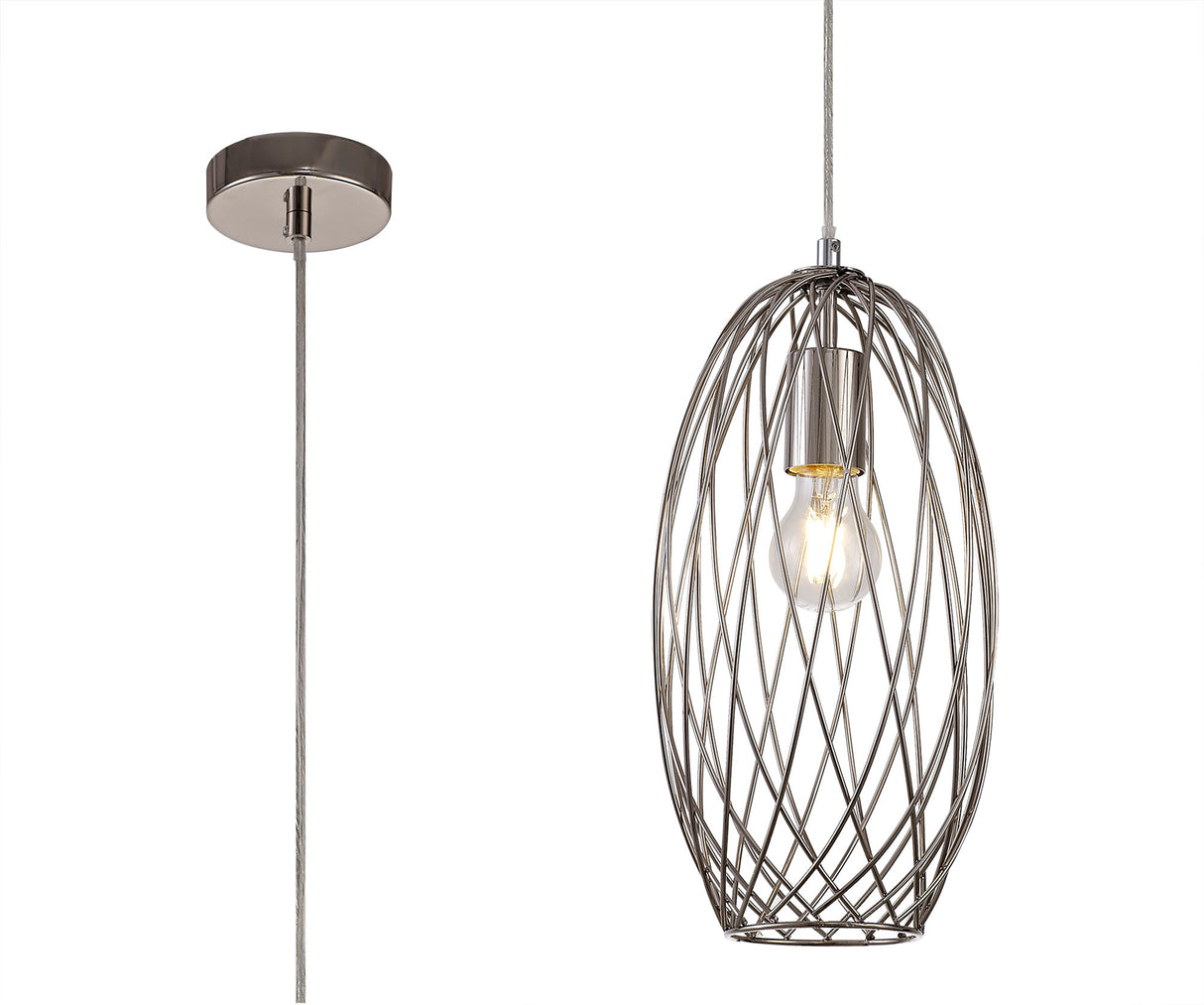 Melville Curved Cylinder Pendant, 1 x E27, Polished Nickel