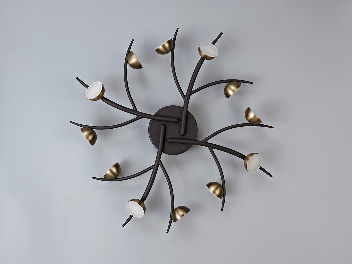 Makin 12 Light Flush, 12 x 3W LED, 3000K, 1980lm, Black/Antique Brass, 3yrs Warranty