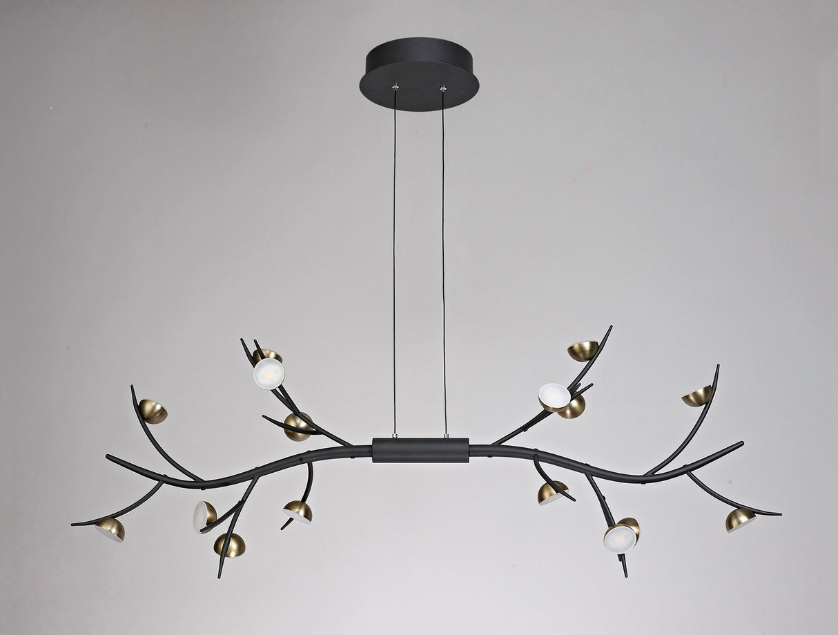 Makin 16 Light Linear Pendant, 16 x 3W LED, 3000K, 2640lm, Black/Antique Brass, 3yrs Warranty