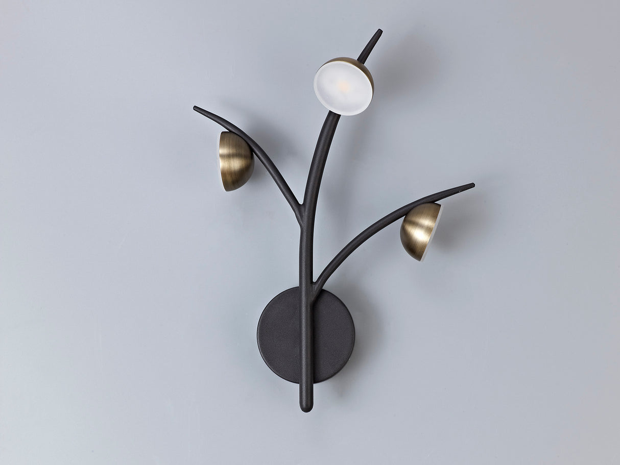 Makin 3 Light Wall Lamp, 3 x 3W LED, 3000K, 495lm, Black/Antique Brass, 3yrs Warranty
