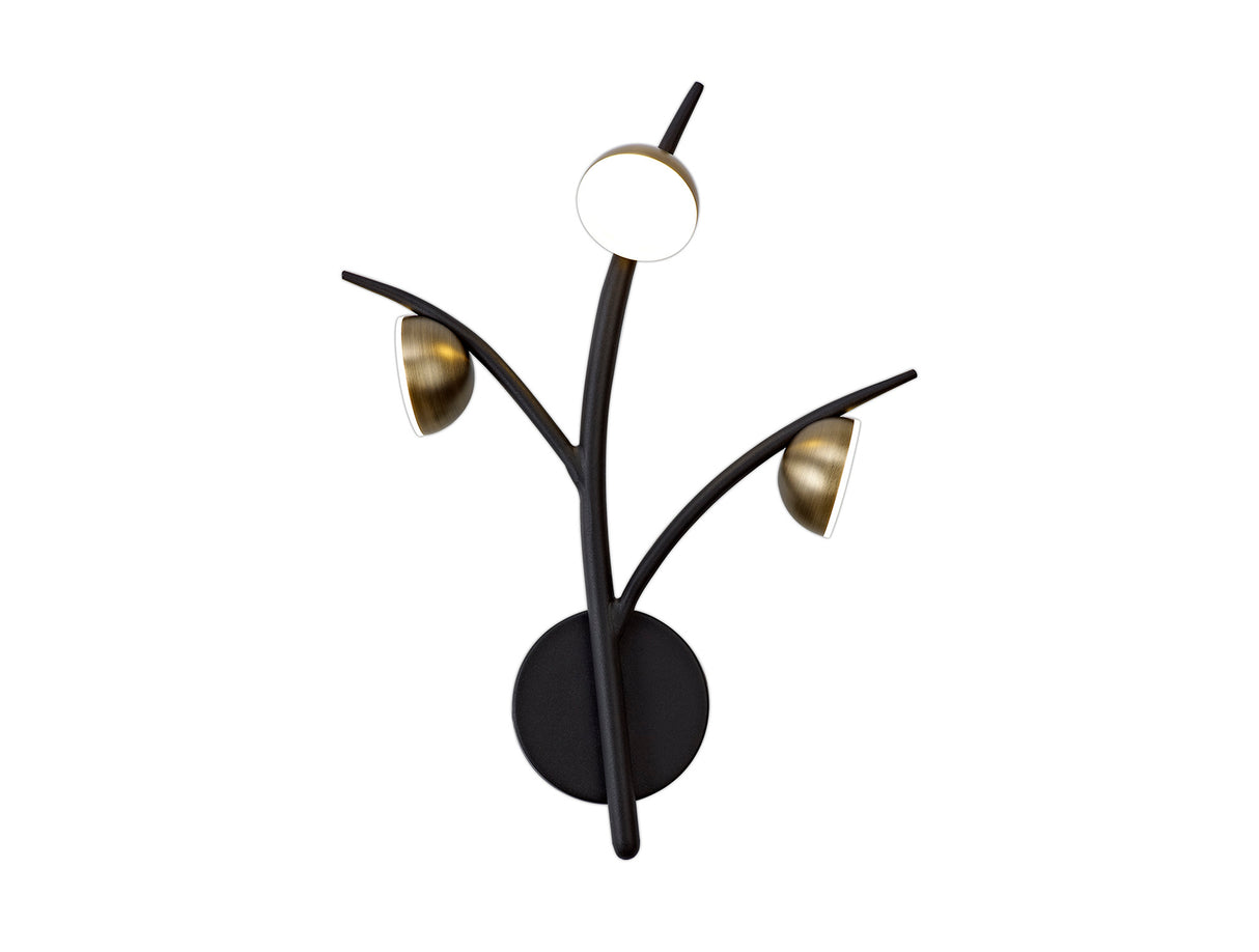 Makin 3 Light Wall Lamp, 3 x 3W LED, 3000K, 495lm, Black/Antique Brass, 3yrs Warranty