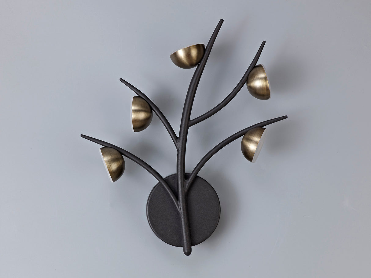 Makin 5 Light Wall Lamp, 5 x 3W LED, 3000K, 825lm, Black/Antique Brass, 3yrs Warranty