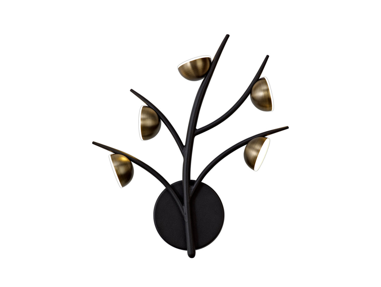 Makin 5 Light Wall Lamp, 5 x 3W LED, 3000K, 825lm, Black/Antique Brass, 3yrs Warranty