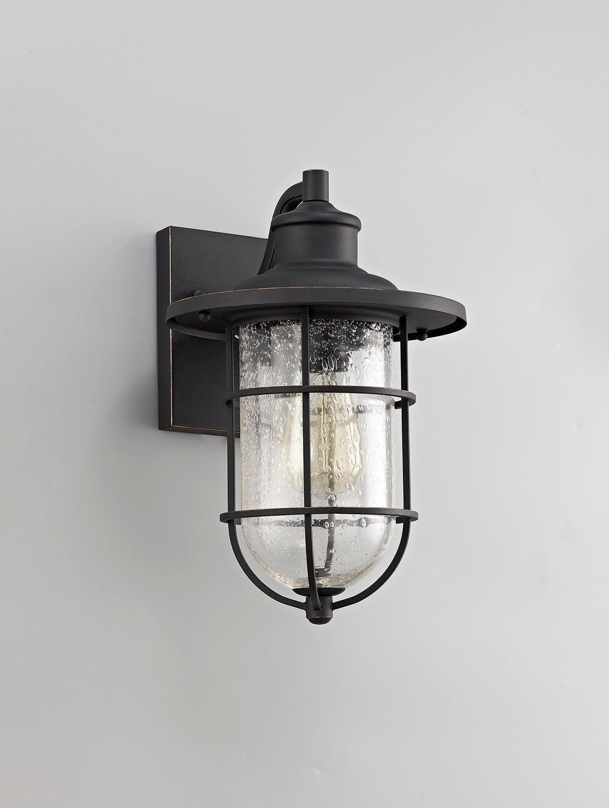 Cox Wall Lamp, 1 x E27, Black/Gold With Seeded Clear Glass, IP54, 2yrs Warranty