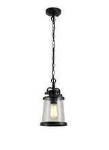 Cooke Pendant, 1 x E27, Black/Gold With Seeded Clear Glass, IP54, 2yrs Warranty