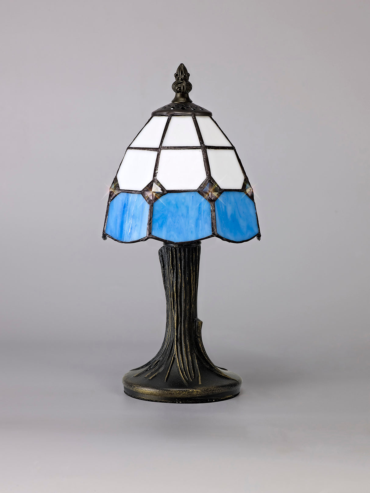 Shackleton Tiffany Table Lamp, 1 x E14, White/Blue/Clear Crystal Shade