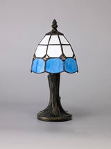 Shackleton Tiffany Table Lamp, 1 x E14, White/Blue/Clear Crystal Shade