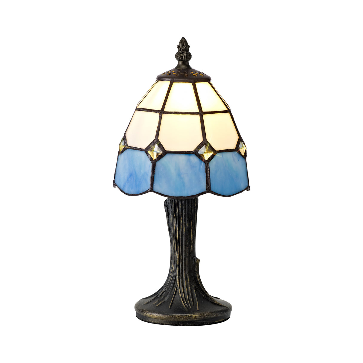 Shackleton Tiffany Table Lamp, 1 x E14, White/Blue/Clear Crystal Shade