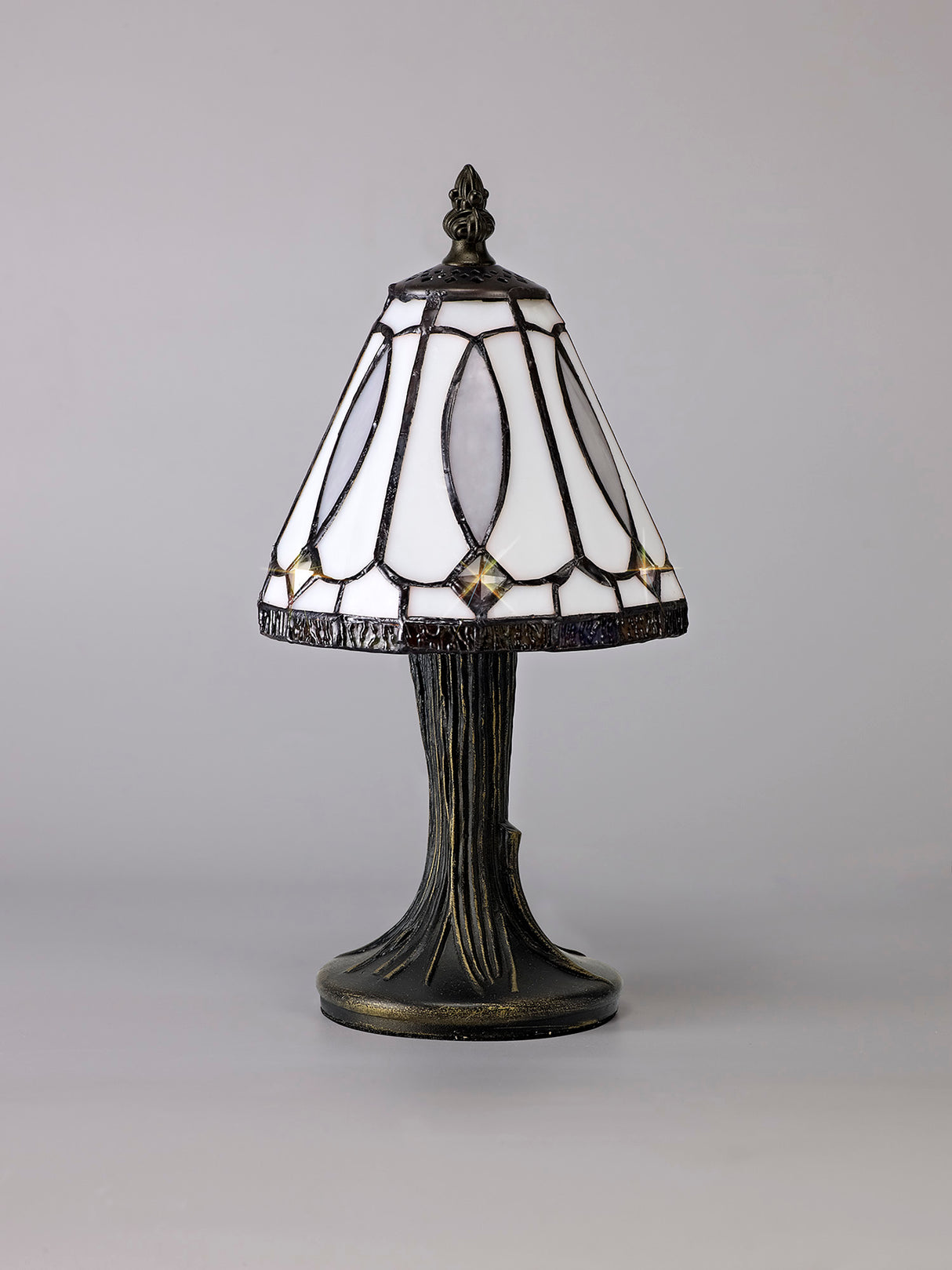 Cummings Tiffany Table Lamp, 1 x E14, White/Grey/Clear Crystal Shade