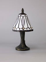 Cummings Tiffany Table Lamp, 1 x E14, White/Grey/Clear Crystal Shade