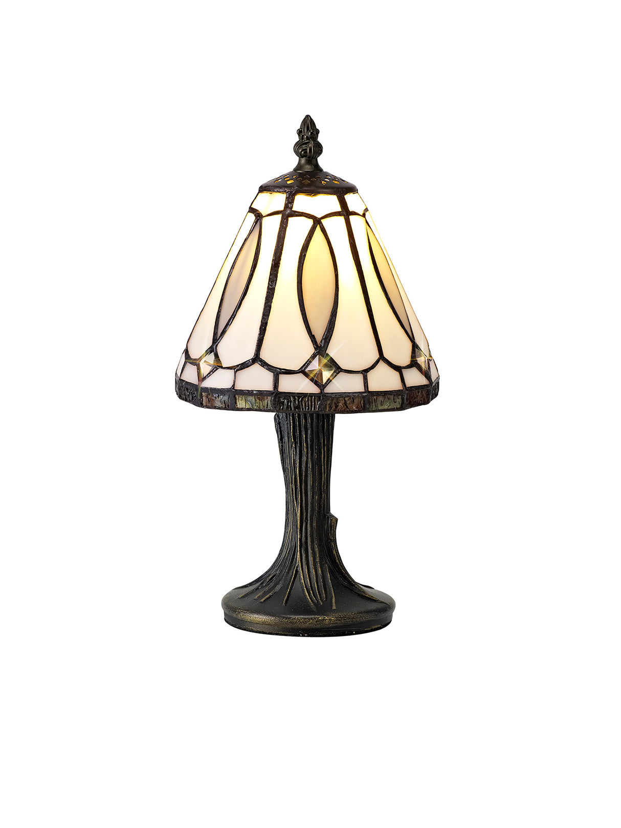 Cummings Tiffany Table Lamp, 1 x E14, White/Grey/Clear Crystal Shade