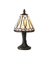 Cummings Tiffany Table Lamp, 1 x E14, White/Grey/Clear Crystal Shade