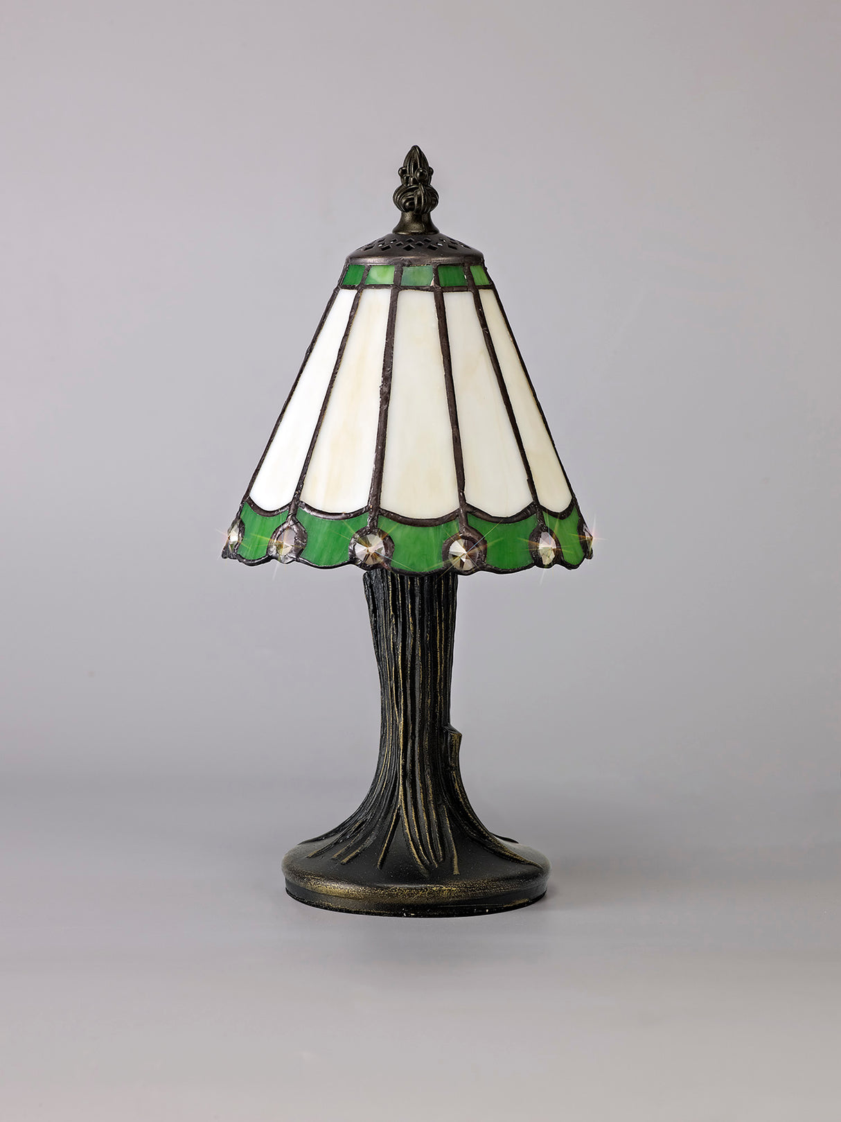 Williams Tiffany Table Lamp, 1 x E14, Cream/Green/Clear Crystal Shade