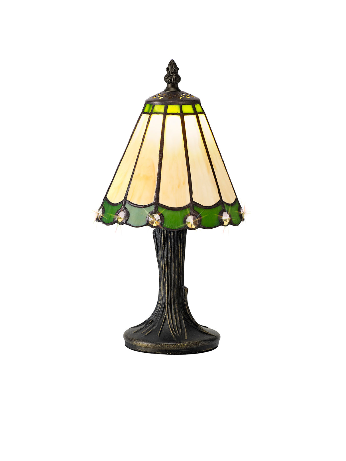 Williams Tiffany Table Lamp, 1 x E14, Cream/Green/Clear Crystal Shade
