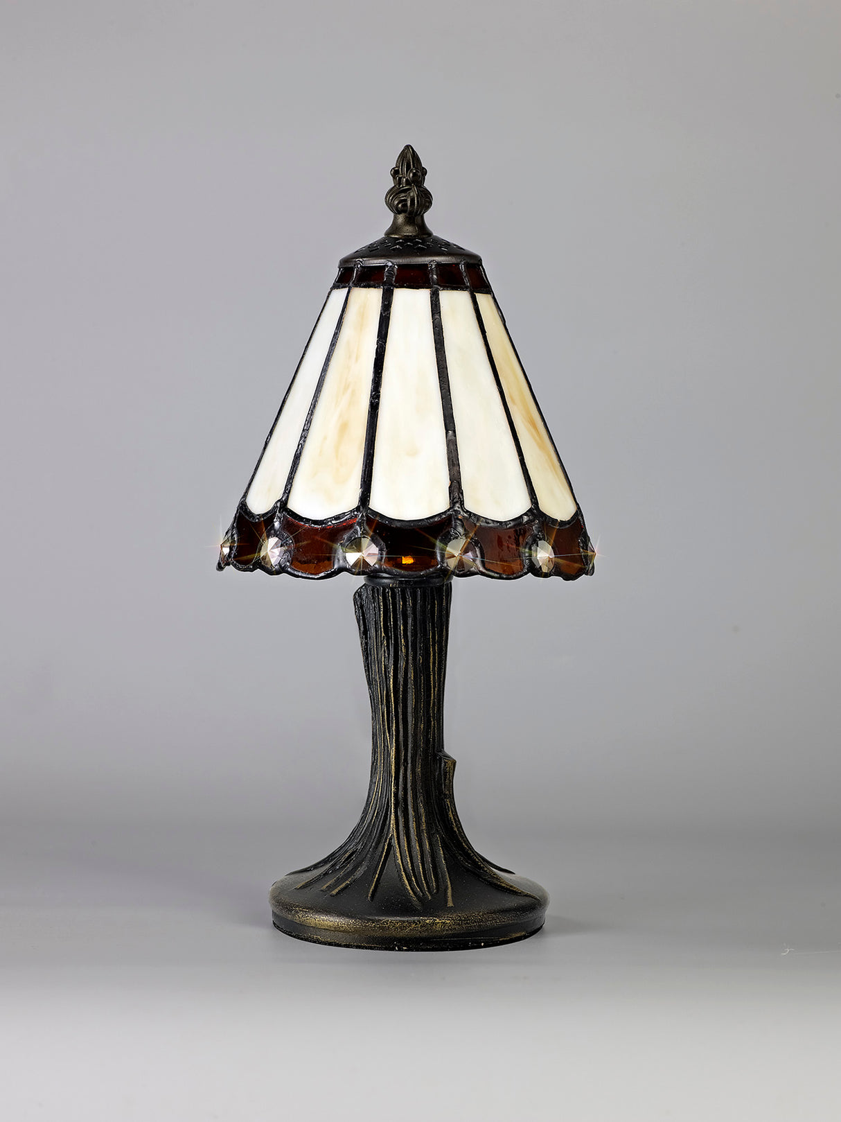 Williams Tiffany Table Lamp, 1 x E14, Cream/Amber/Clear Crystal Shade