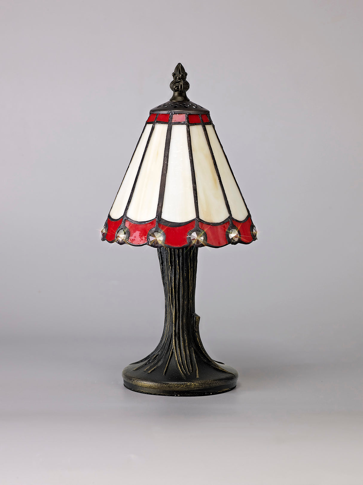 Williams Tiffany Table Lamp, 1 x E14, Cream/Red/Clear Crystal Shade