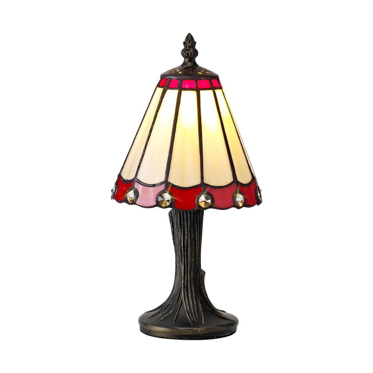 Williams Tiffany Table Lamp, 1 x E14, Cream/Red/Clear Crystal Shade