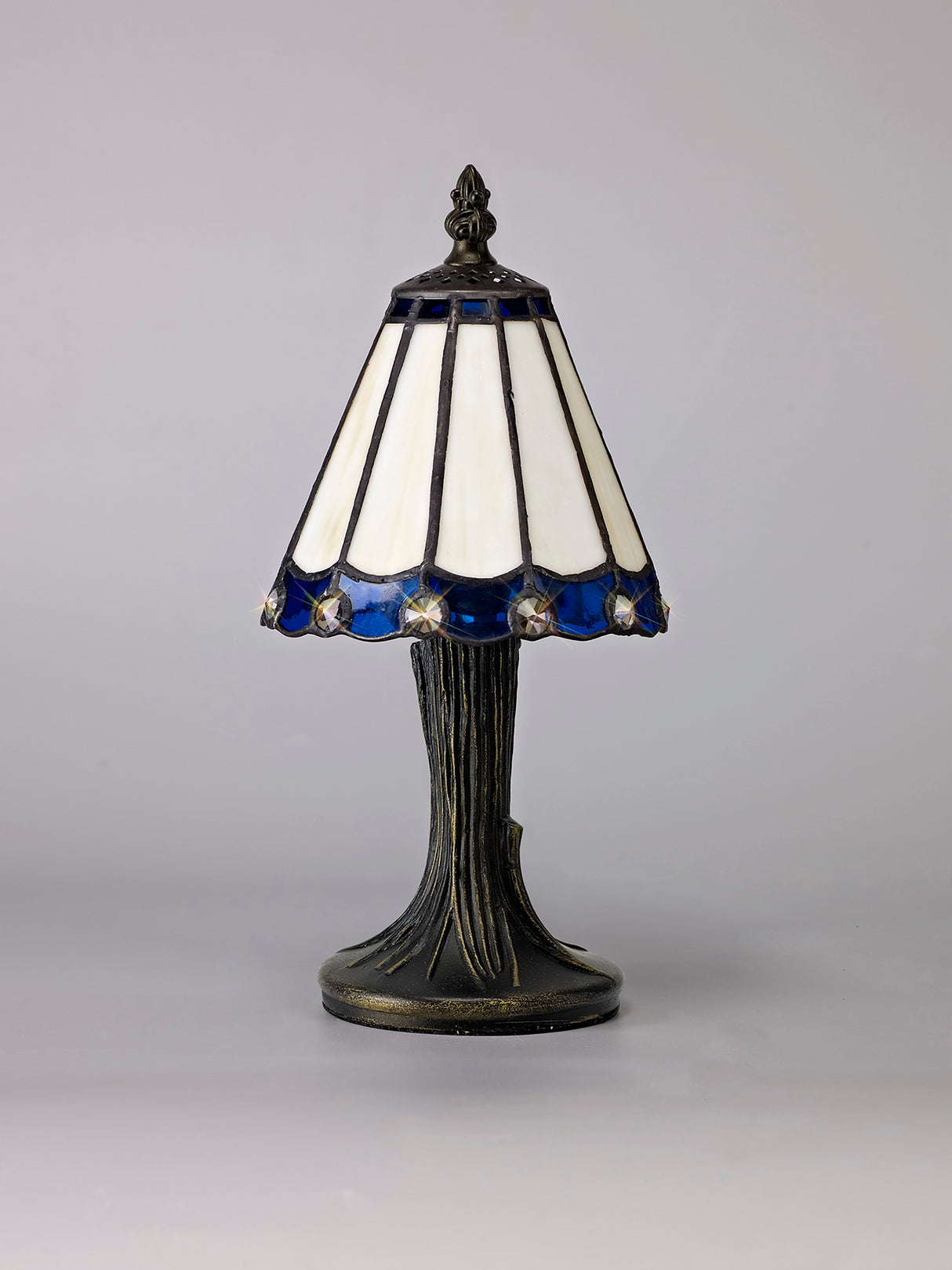Williams Tiffany Table Lamp, 1 x E14, Cream/Blue/Clear Crystal Shade