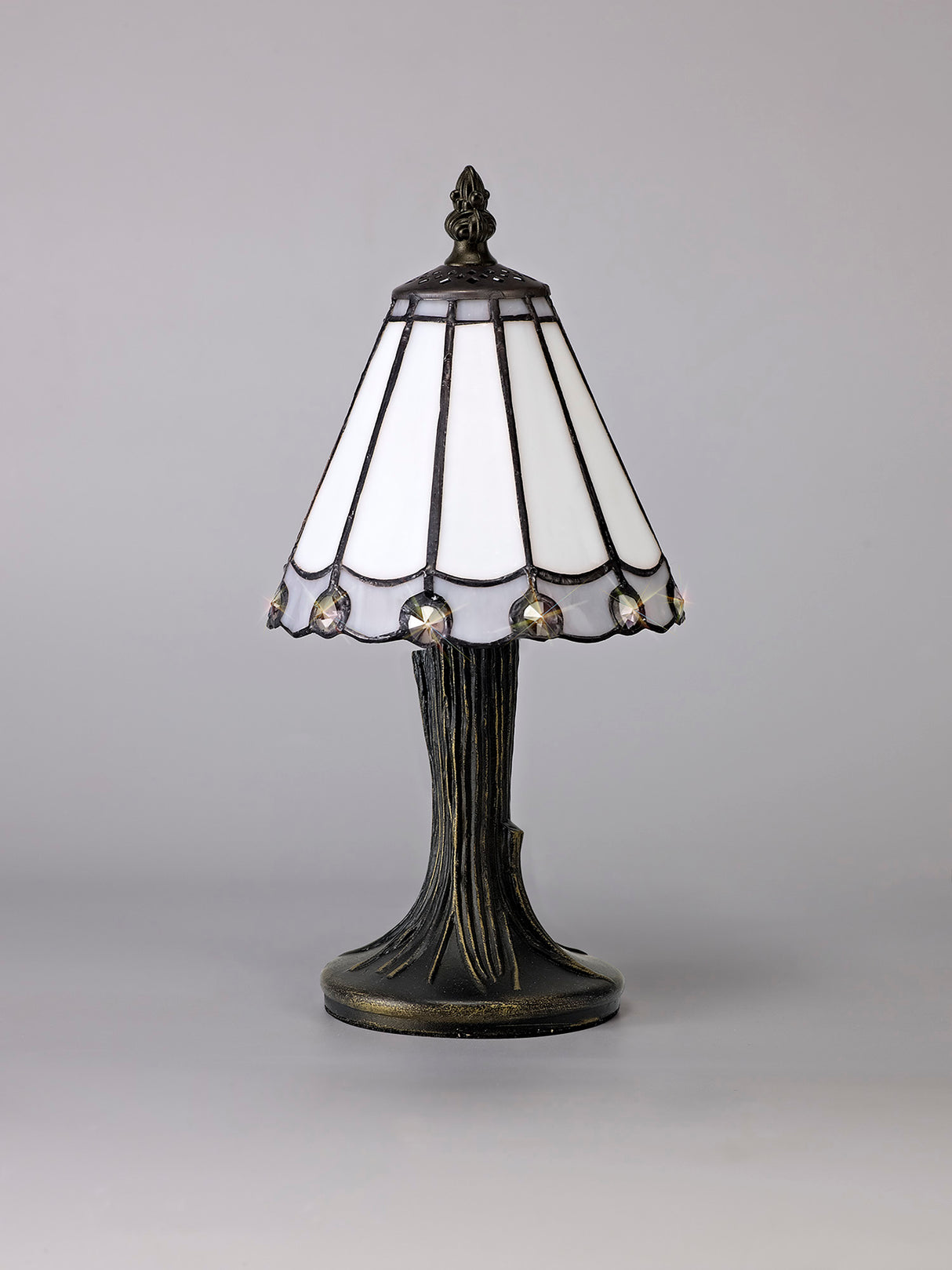 Williams Tiffany Table Lamp, 1 x E14, White/Grey/Clear Crystal Shade