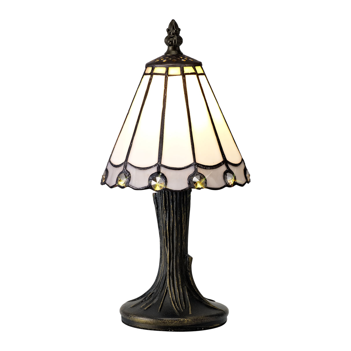 Williams Tiffany Table Lamp, 1 x E14, White/Grey/Clear Crystal Shade