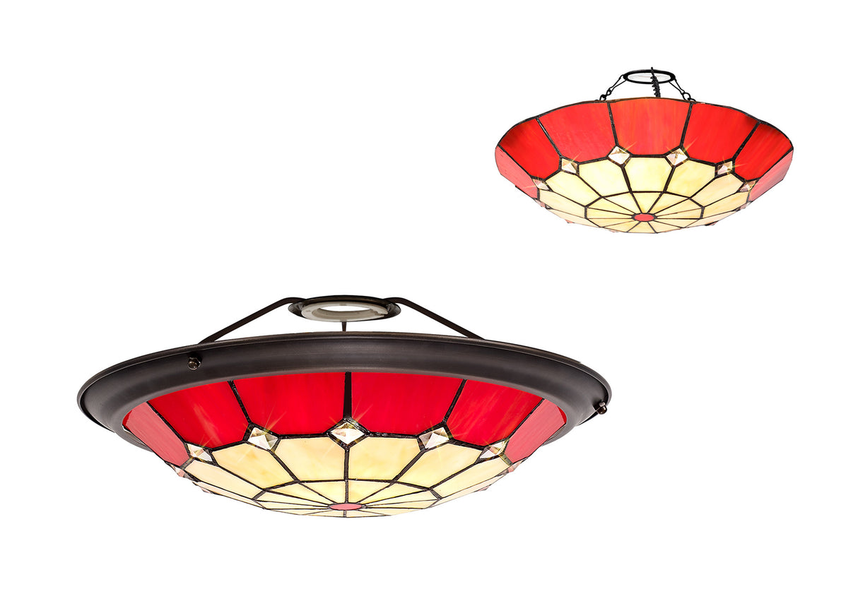 Belfit, Tiffany 35cm Non-electric Uplighter Shade, Cream/Red/Clear Crystal Centre/Aged Antique Brass Trim