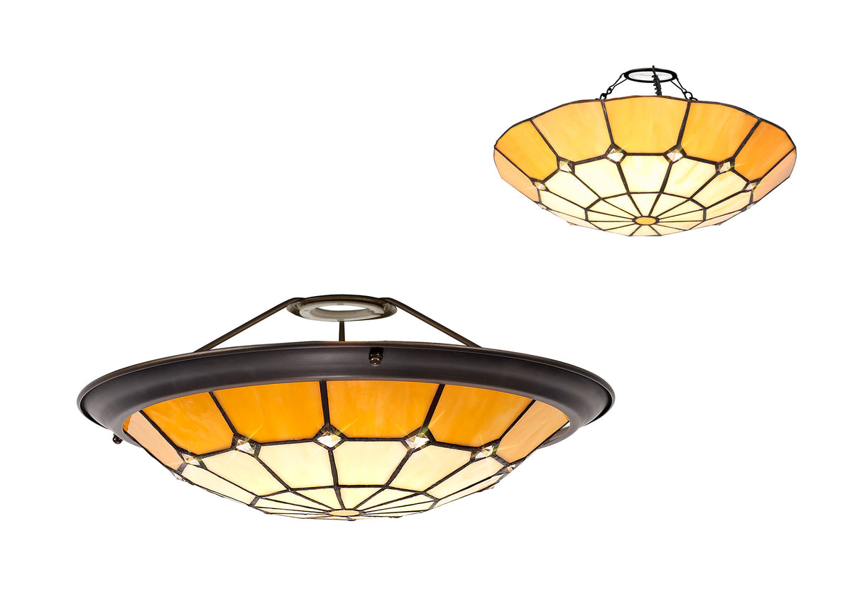Belfit, Tiffany 35cm Non-Electric Uplighter Shade, Cream/Beige/Clear Crystal Centre/Aged Antique Brass Trim