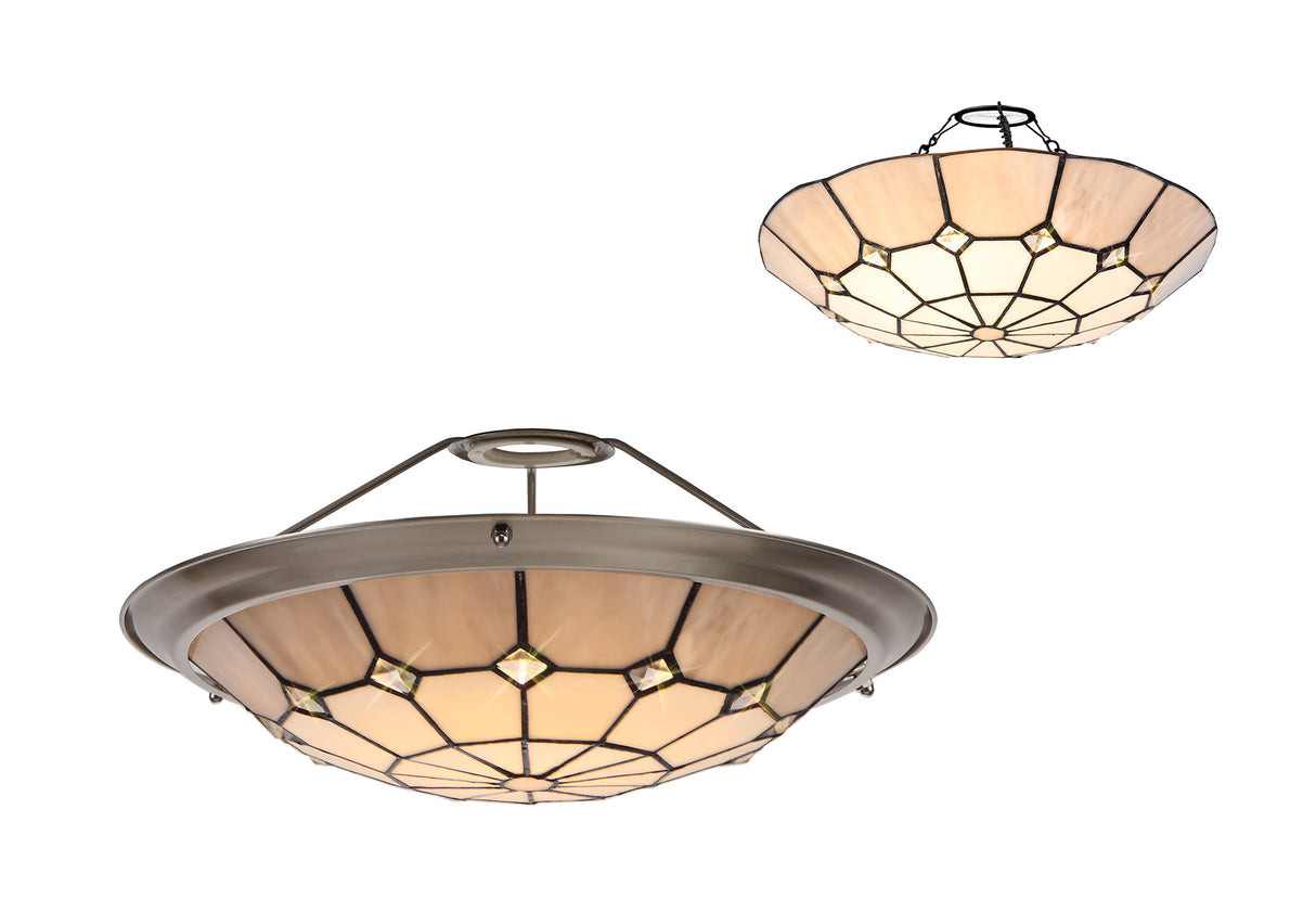 Belfit, Tiffany 35cm Non-electric Uplighter Shade, Cream/Grey/Crystal Centre/Satin Nickel Brass Trim